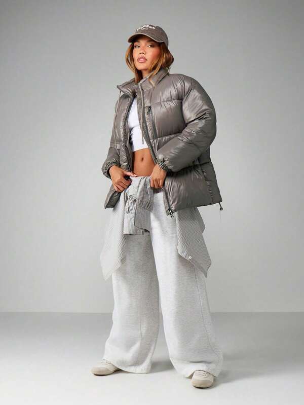 MISSGUIDED Quilted Puffer Coat With Hood