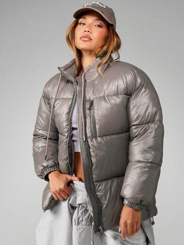 MISSGUIDED Quilted Puffer Coat With Hood