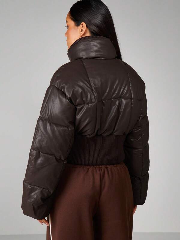 MISSGUIDED Quilted Puffer Coat With Ribbed Waistband