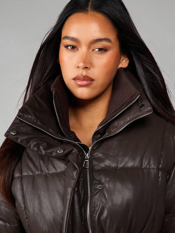 MISSGUIDED Quilted Puffer Coat With Ribbed Waistband