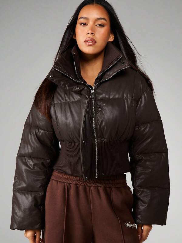 MISSGUIDED Quilted Puffer Coat With Ribbed Waistband