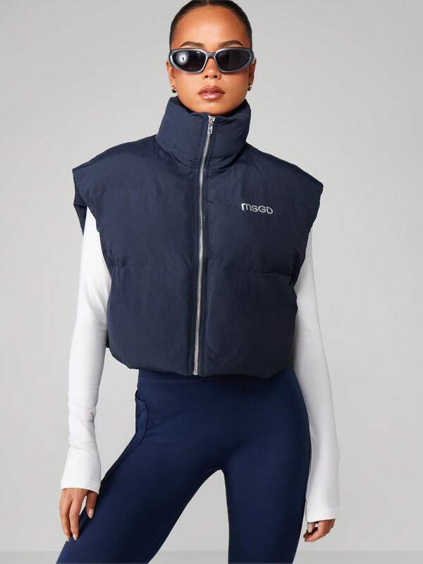 MISSGUIDED Quilted Puffer Vest With Stand Collar