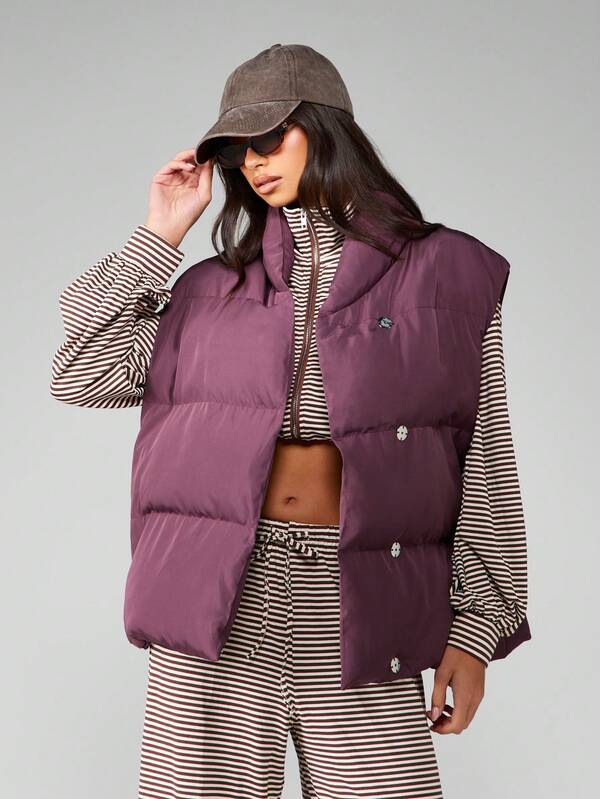 MISSGUIDED Quilted Sleeveless Puffer Vest With Button Closure