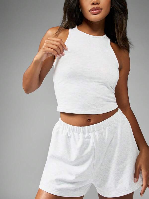 MISSGUIDED Racer Neck Vest And Wide Leg Shorts Two Piece Co Ord Set