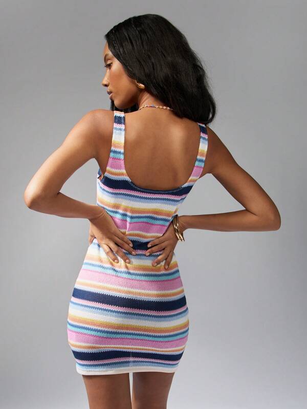 MISSGUIDED Rainbow Stripe Ribbed Bodycon Mini Dress
