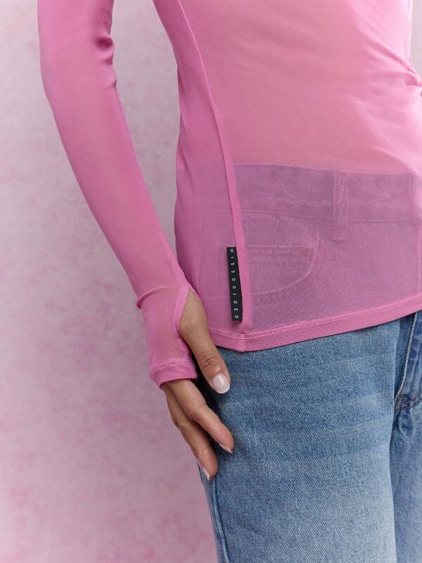 MISSGUIDED Rave Sheer Mesh Thumb Hole Long Sleeve Boat Neck Top