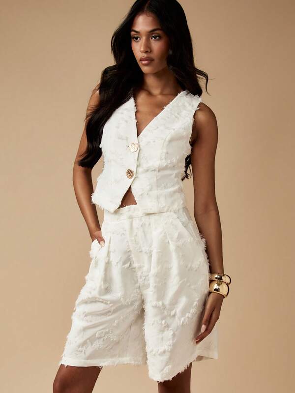 MISSGUIDED Raw Edge Woven Vest And Bermuda Shorts Co Ord