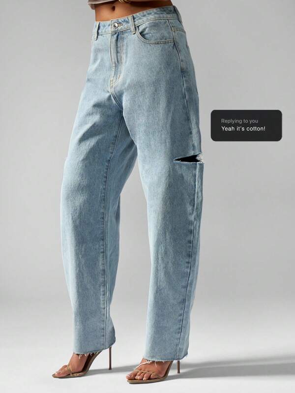 MISSGUIDED Relaxed Boyfriend Style Ripped Straight Leg Jeans
