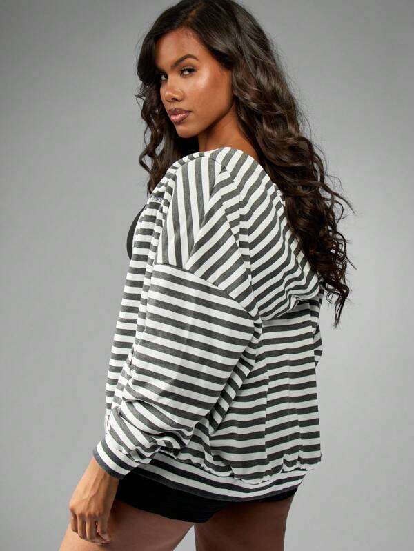MISSGUIDED Relaxed Fit Striped Zip Through Hoodie