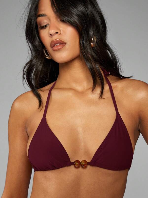MISSGUIDED Resin Bead Trim Triangle Bikini Set Two Piece Adjustable Halter String