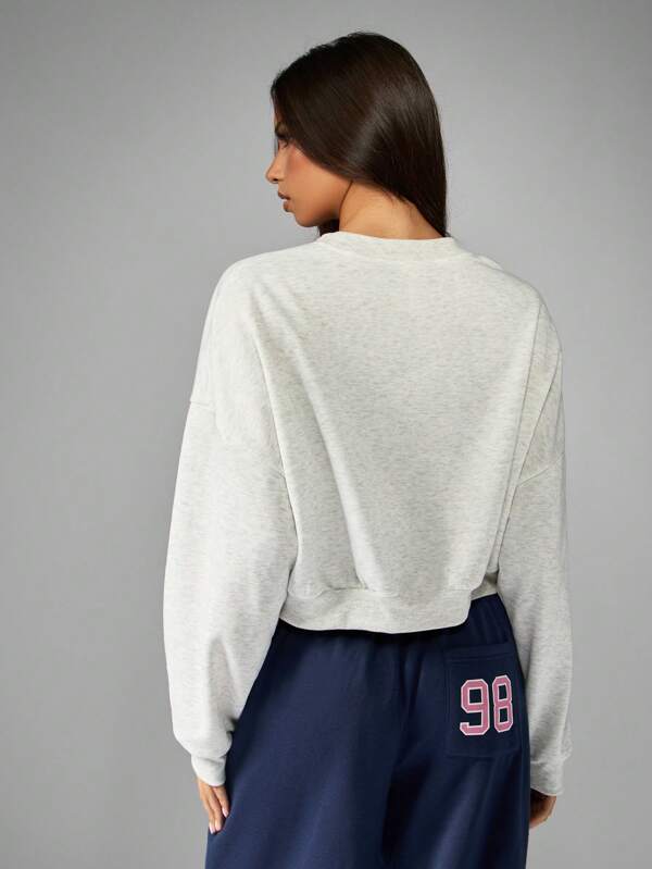 MISSGUIDED Retro College Crop Sweatshirt With Varsity Text Print