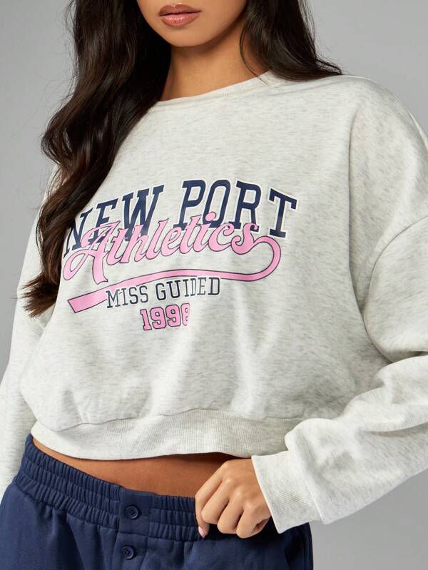 MISSGUIDED Retro College Crop Sweatshirt With Varsity Text Print