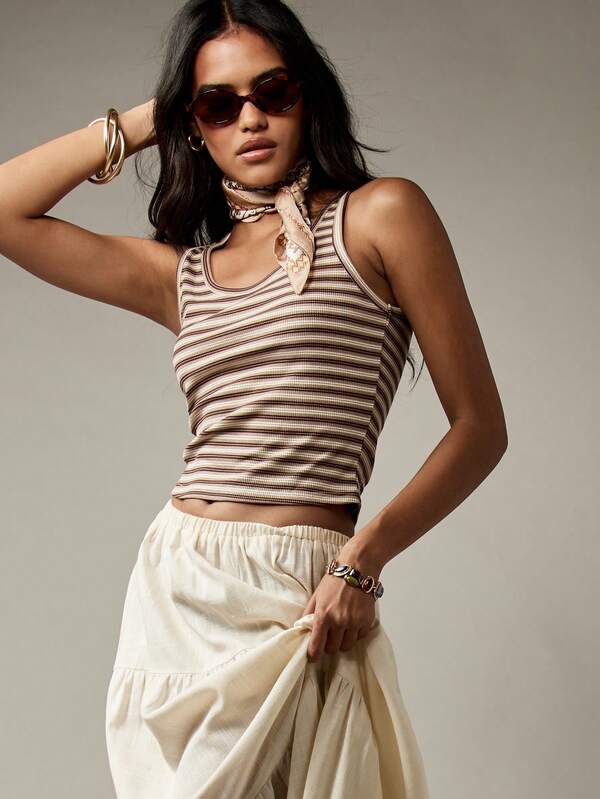 MISSGUIDED Retro Stripe Ribbed Crop Tank Vest