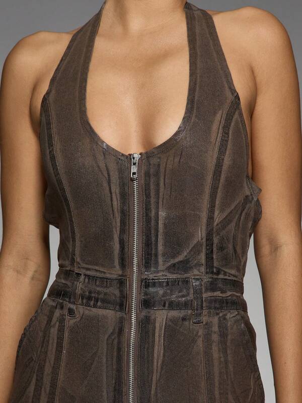 MISSGUIDED Retro Y2K Coated Denim Halter Neck Jumpsuit