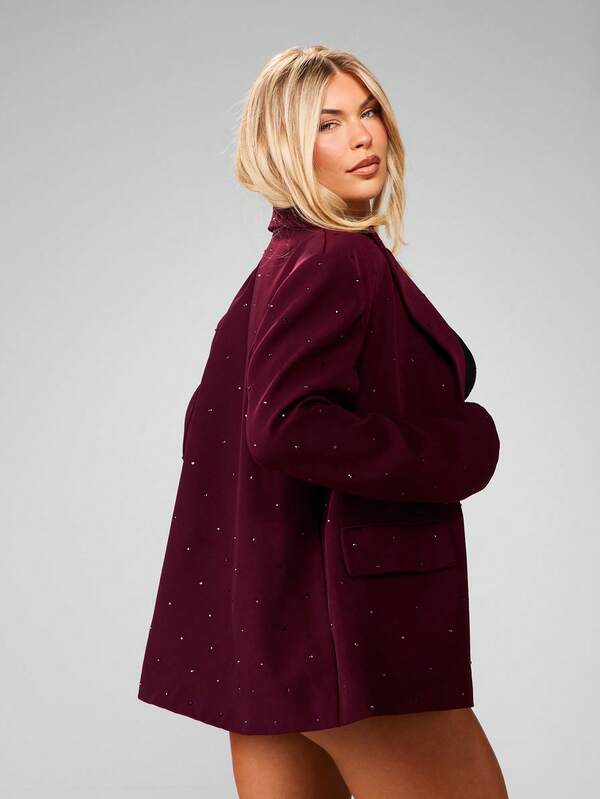 MISSGUIDED Rhinestone Embellished Burgundy Blazer With Scattered Detailing