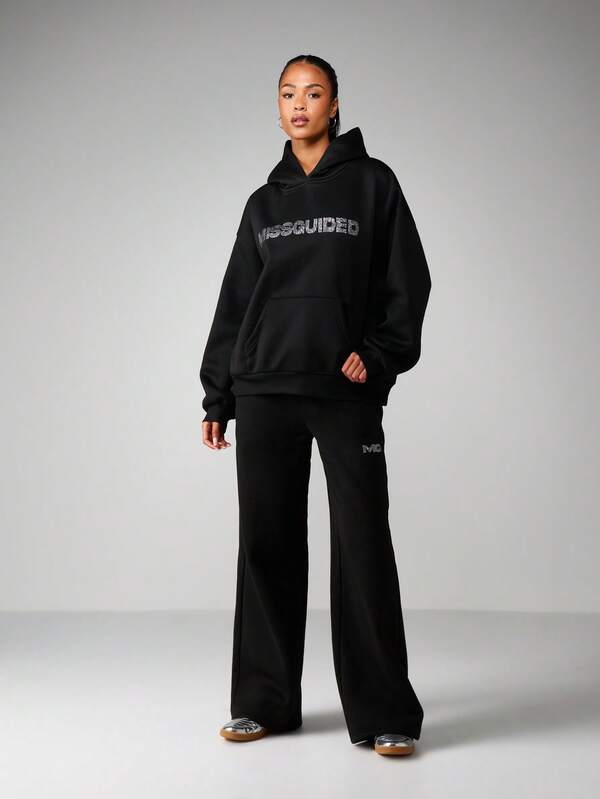 MISSGUIDED Rhinestone Embellished Hoodie With Drawstring