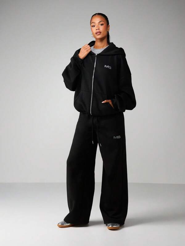 MISSGUIDED Rhinestone Hotfix Logo Full Zip Hoodie