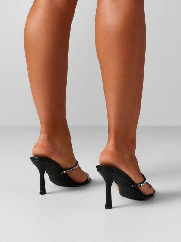 MISSGUIDED Rhinestone Strappy High Heel Mules