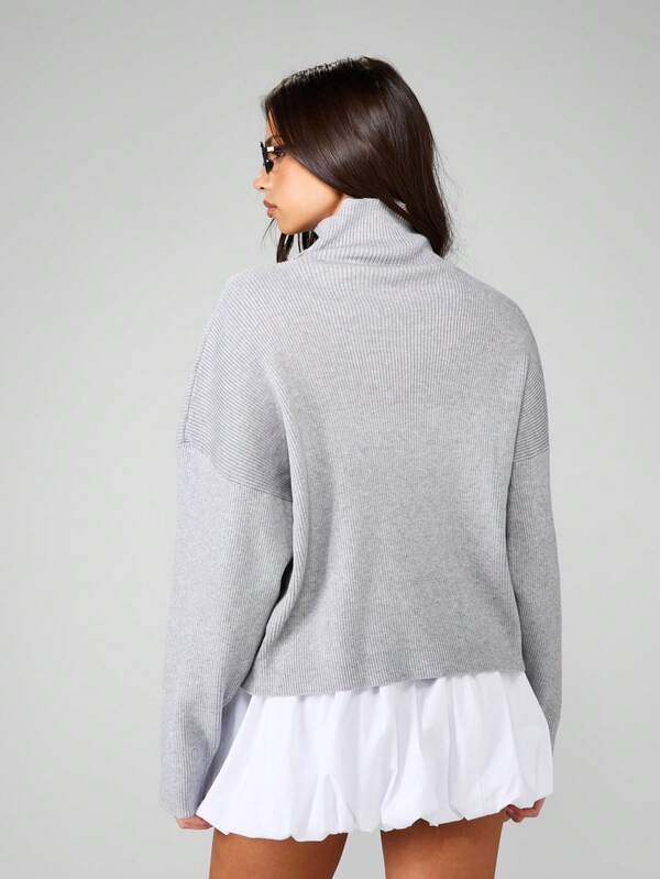 MISSGUIDED Ribbed Button Down Turtleneck Cardigan With Chunky Knit