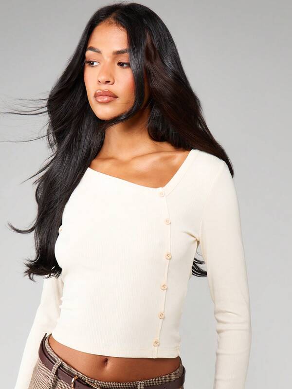 MISSGUIDED Ribbed Button Front Cardigan Top