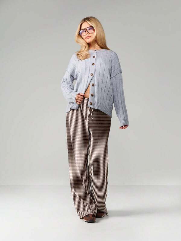 MISSGUIDED Ribbed Button Front Cardigan With Long Sleeves