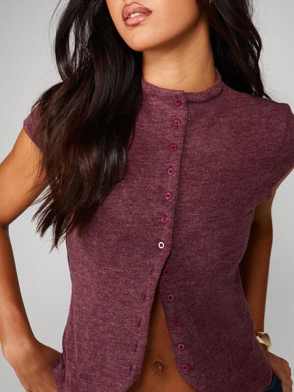 MISSGUIDED Ribbed Button Front Cardigan With Short Sleeves