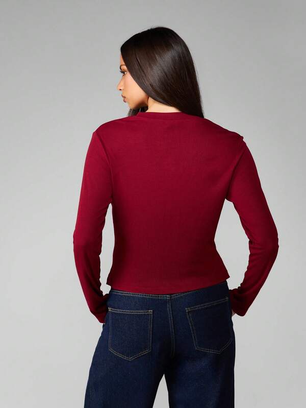 MISSGUIDED Ribbed Button Front Fitted Crop Cardigan
