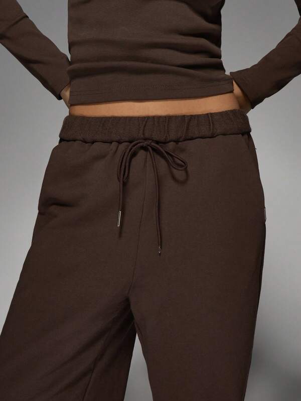MISSGUIDED Ribbed Crop Top Wide Leg Jogger Two Piece Set