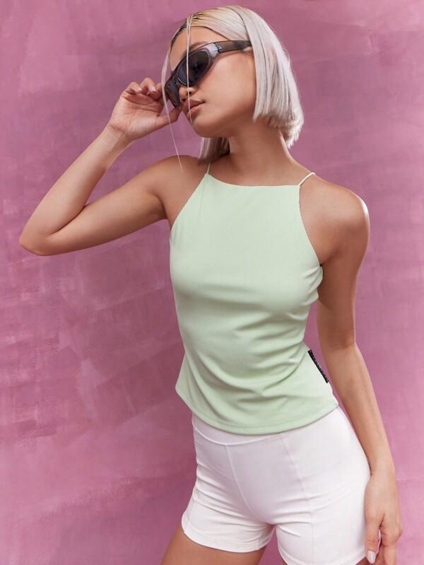 MISSGUIDED Ribbed Halter Sleeveless Cropped Tank Top