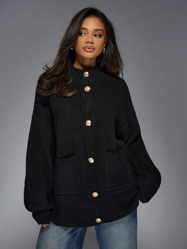 MISSGUIDED Ribbed High Neck Knit Cardigan