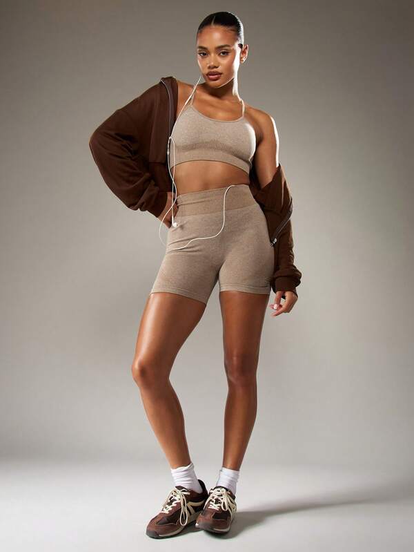 MISSGUIDED Ribbed Knit Bralette Top And High Waist Shorts Set