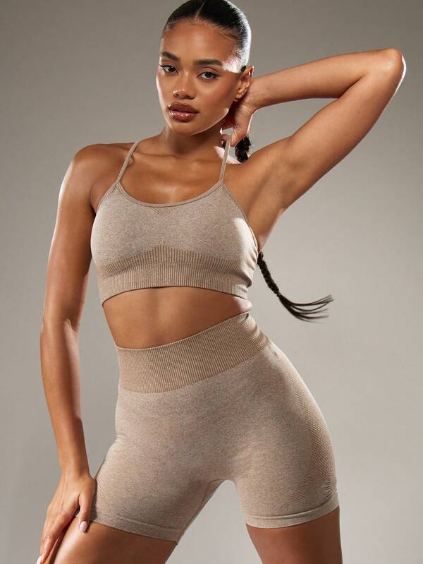 MISSGUIDED Ribbed Knit Bralette Top And High Waist Shorts Set