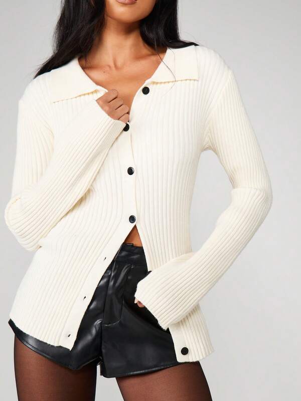 MISSGUIDED Ribbed Knit Button Front Cardigan