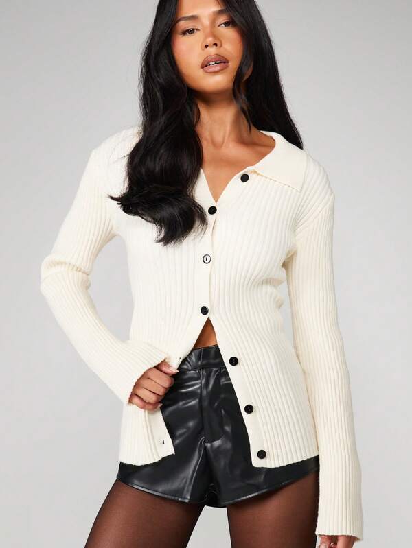 MISSGUIDED Ribbed Knit Button Front Cardigan