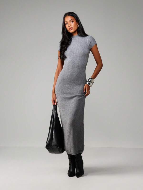 MISSGUIDED Ribbed Knit Cap Sleeve Maxi Dress