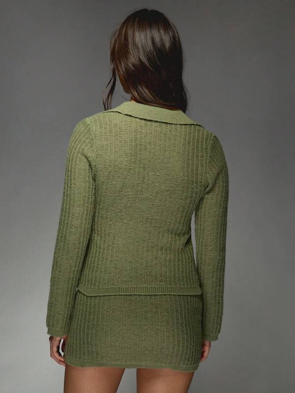 MISSGUIDED Ribbed Knit Cardigan And Mini Skirt Set With Buttons