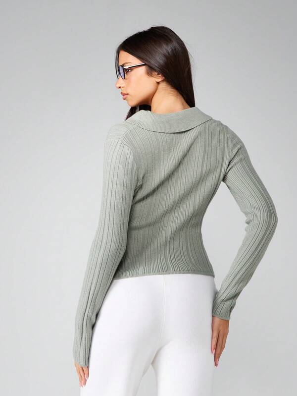 MISSGUIDED Ribbed Knit Cardigan With Collar And Button Front