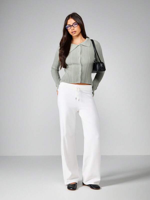 MISSGUIDED Ribbed Knit Cardigan With Collar And Button Front