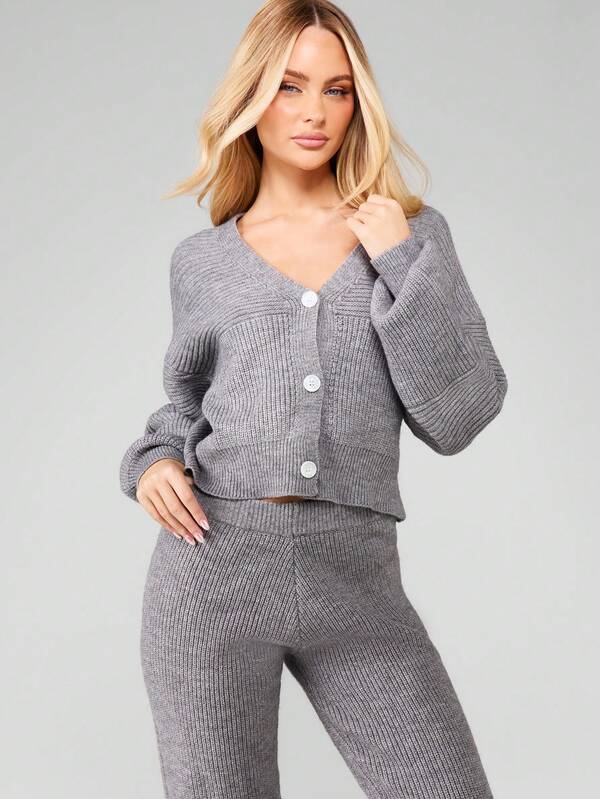MISSGUIDED Ribbed Knit Cardigan With Matching Pants