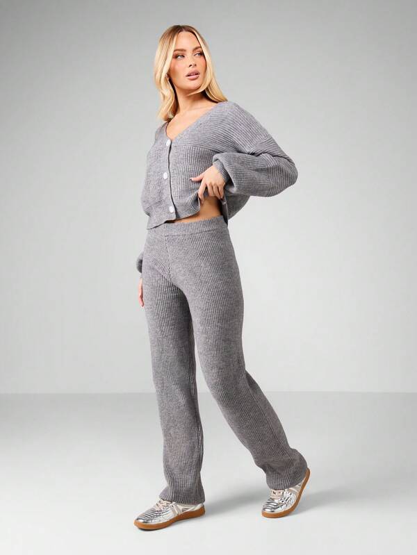 MISSGUIDED Ribbed Knit Cardigan With Matching Pants