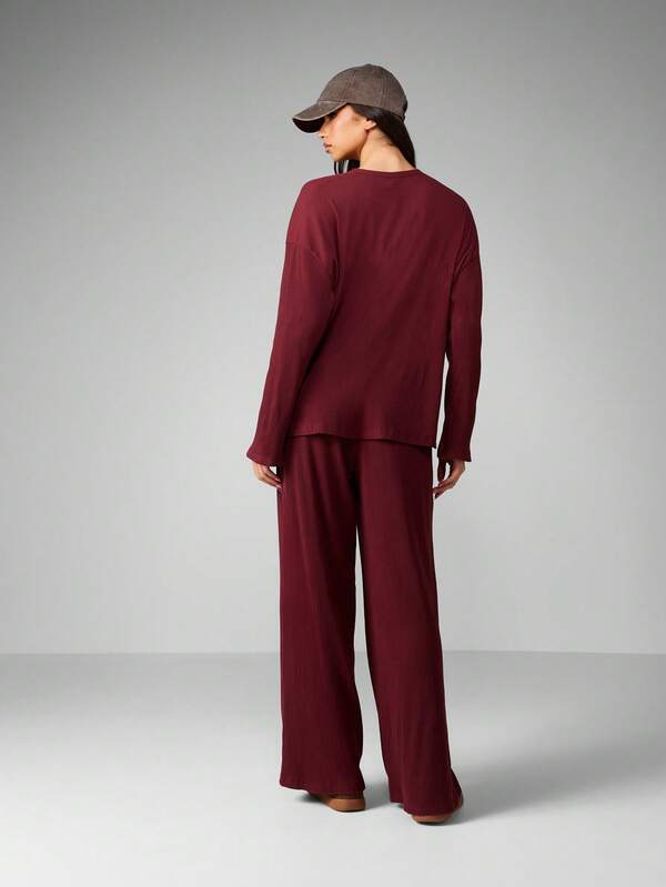 MISSGUIDED Ribbed Knit Co-Ord Set With Wide Leg Pants