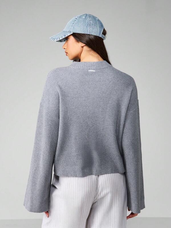 MISSGUIDED Ribbed Knit Cropped Cardigan With Bell Sleeves