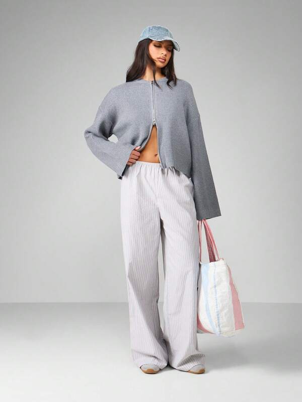 MISSGUIDED Ribbed Knit Cropped Cardigan With Bell Sleeves