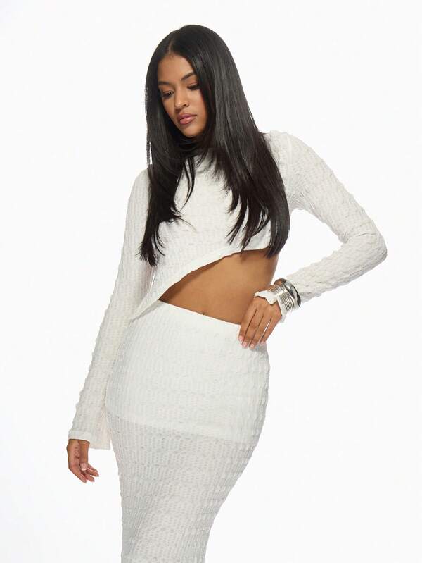 MISSGUIDED Ribbed Knit Elegant Crop Top And Maxi Skirt Two-Piece Outfit