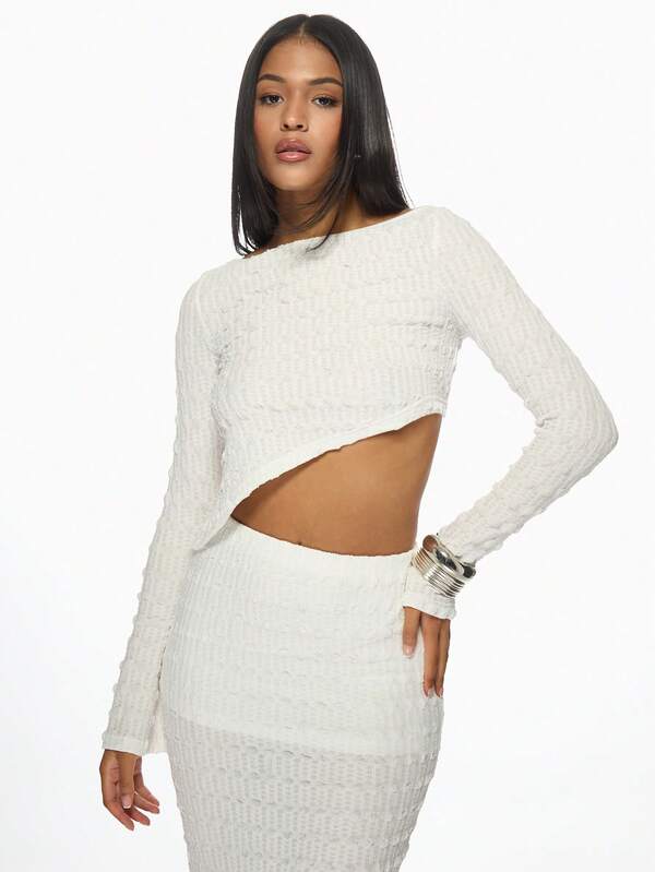 MISSGUIDED Ribbed Knit Elegant Crop Top And Maxi Skirt Two-Piece Outfit