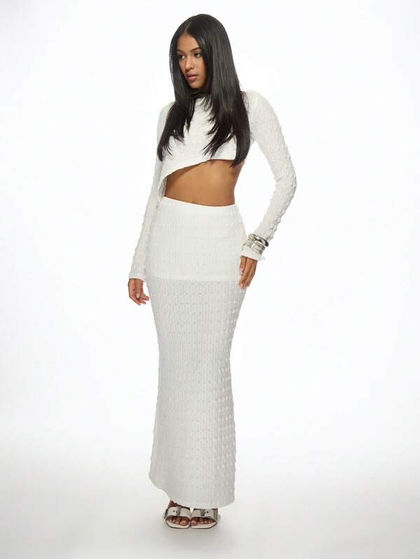MISSGUIDED Ribbed Knit Elegant Crop Top And Maxi Skirt Two-Piece Outfit