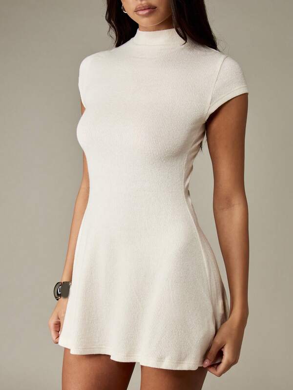 MISSGUIDED Ribbed Knit Fitted Mock Neck Mini Dress