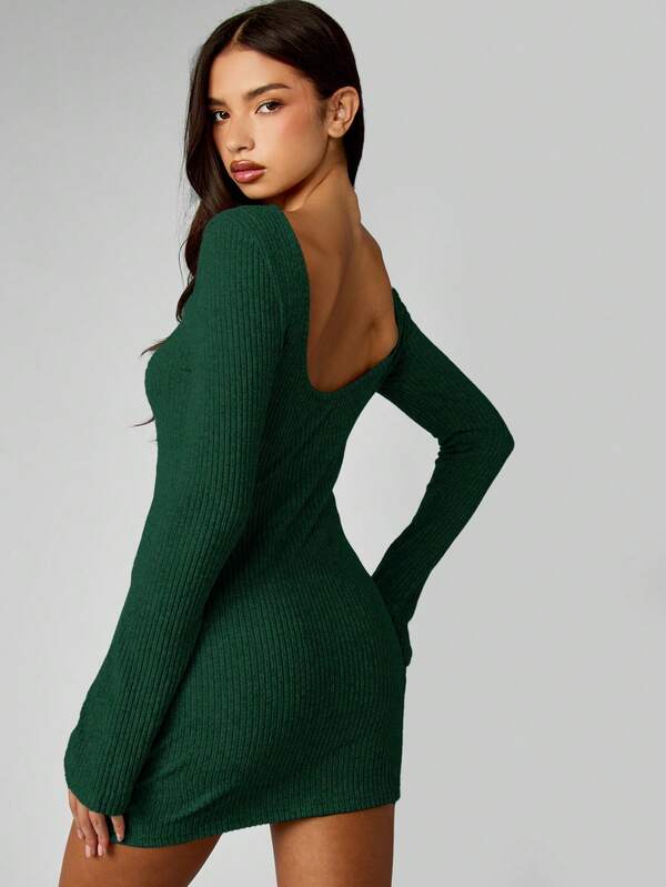MISSGUIDED Ribbed Knit Long Sleeve Mini Dress