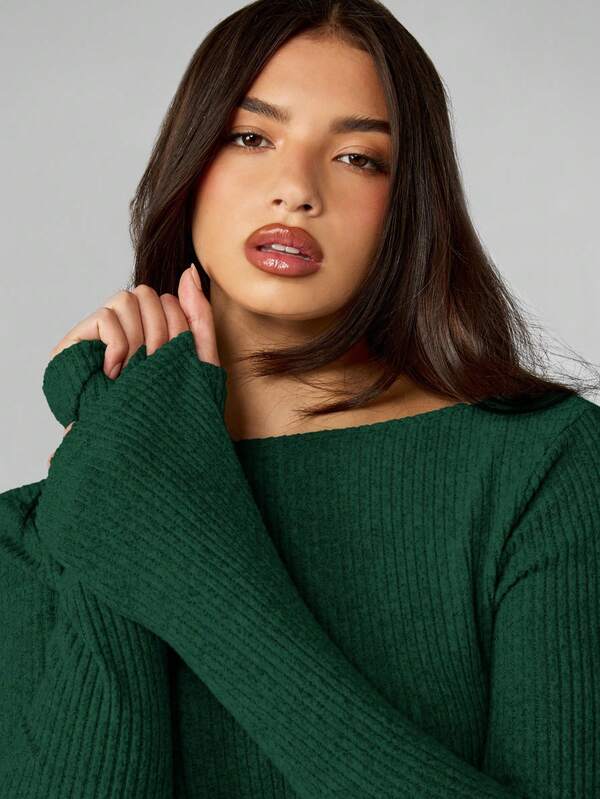 MISSGUIDED Ribbed Knit Long Sleeve Mini Dress