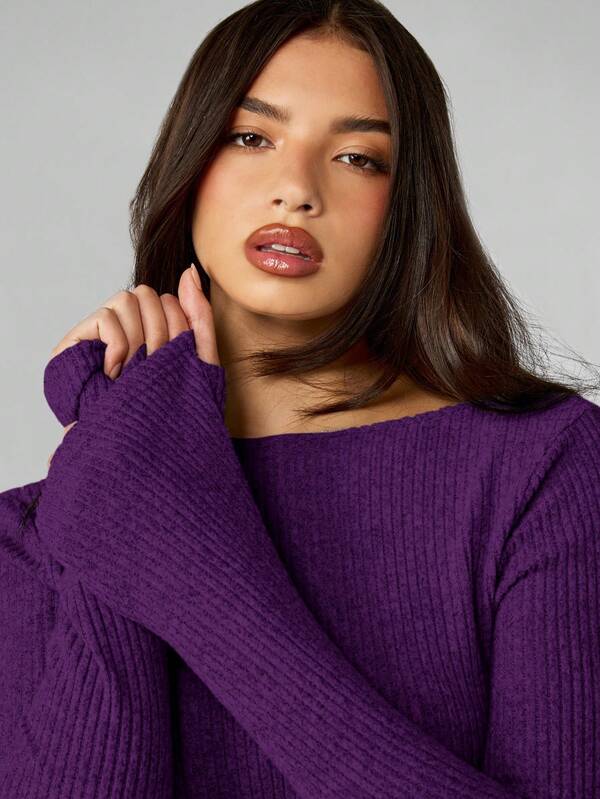 MISSGUIDED Ribbed Knit Long Sleeve Mini Dress